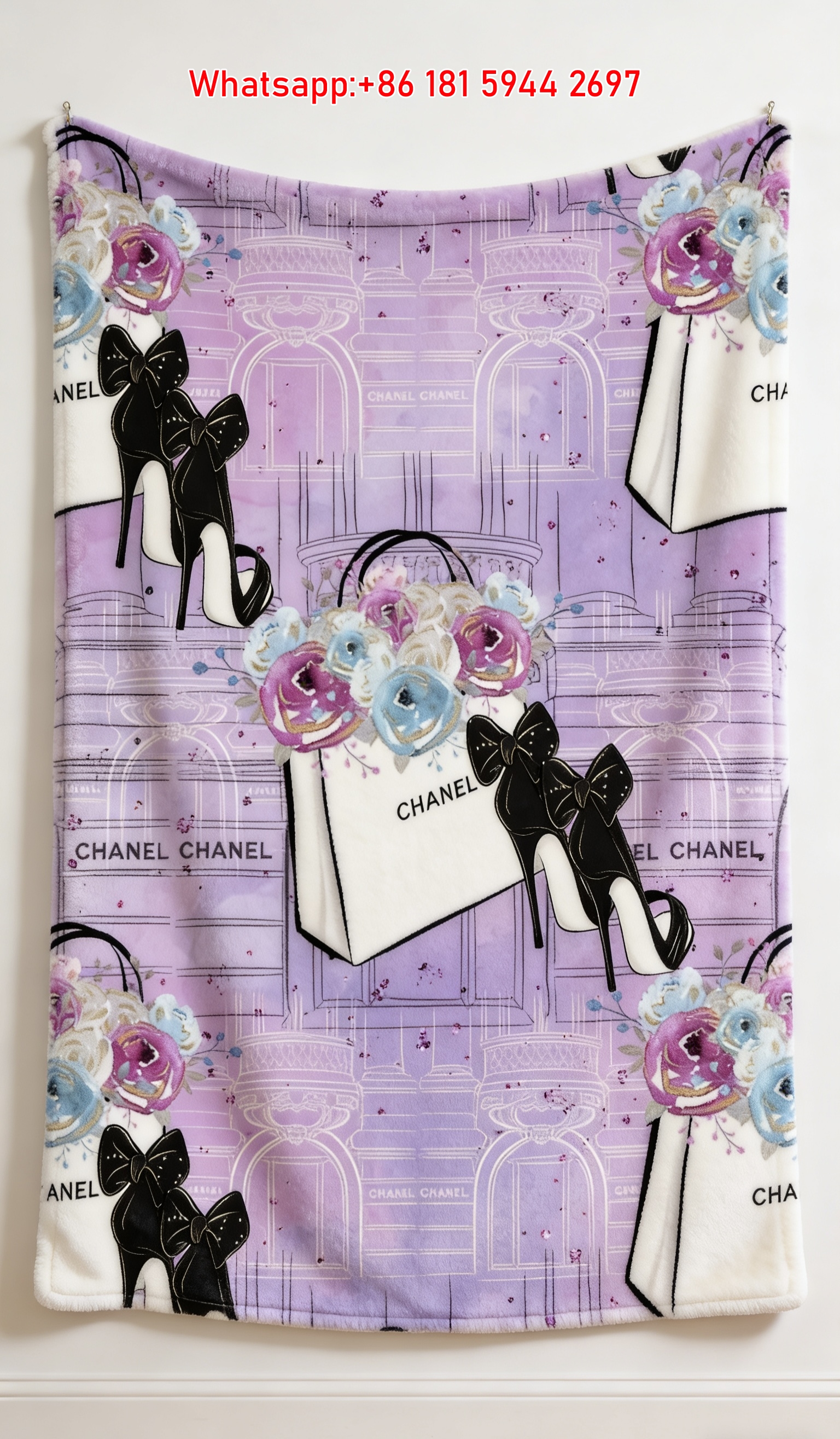 Chanel Flannel Throw Blanket Vintage Fashion Lady Illustration Print IMG_7339